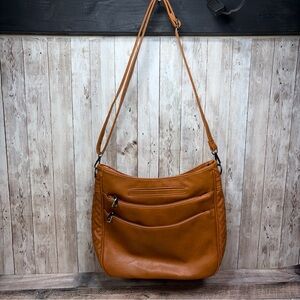 Sam & Hadley Quilted Cognac Vegan Leather Crossbody Bag Purse